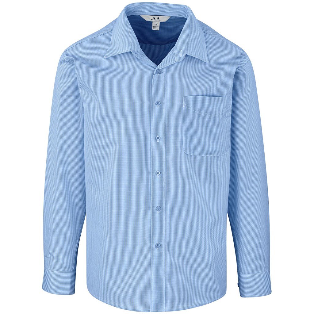 Mens Long Sleeve Micro Check Shirt - Light Blue